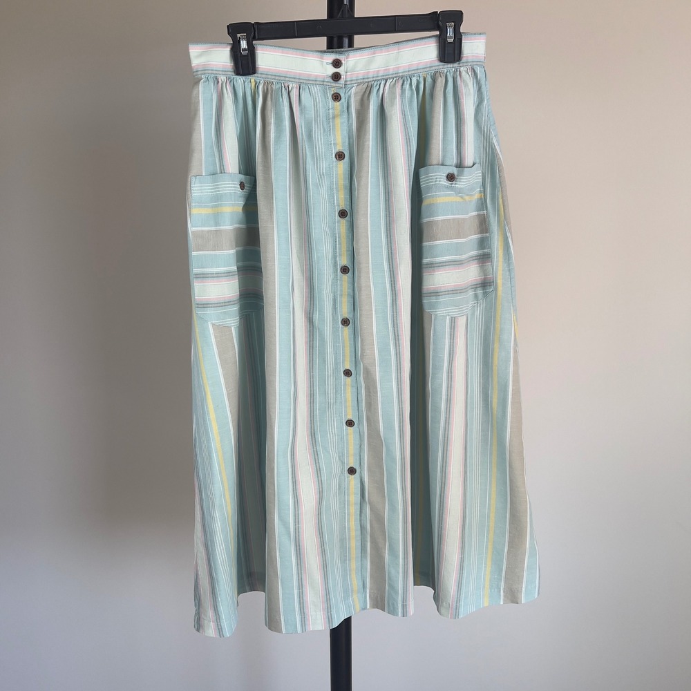 Patagonia Worn Wear Striped Midi Skirt Medium Organic Cotton Hemp Button Front